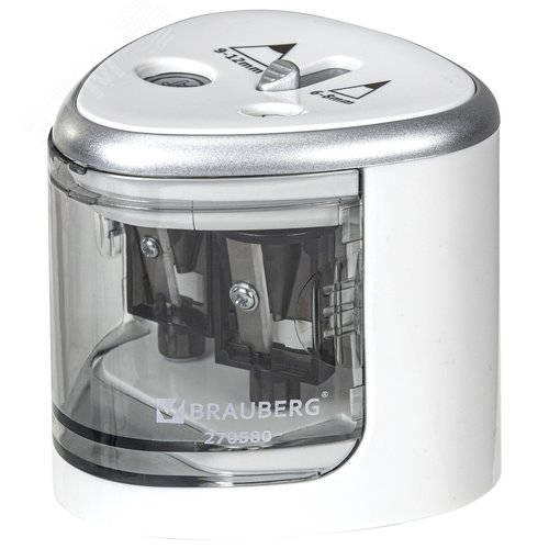 Изображение товара Точилка электрическая BRAUBERG DUAL (для 2 диаметров карандашей!), 4 батарейки АА, белая, 270580 (шт)