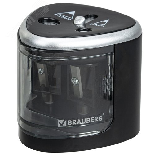 Изображение товара Точилка электрическая BRAUBERG DUAL (для 2 диаметров карандашей!), 4 батарейки АА, черная, 270581 (шт)