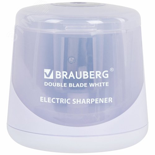 Изображение товара Точилка электрическая BRAUBERG DOUBLE BLADE WHITE, двойное лезвие, питание от 2 батареек, 271337 (шт)