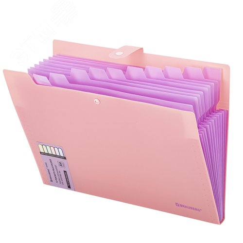 Изображение товара Папка-органайзер на кнопке 12 отделений, BRAUBERG Extra, А4, персиковая с лавандовым, 271931 (шт)