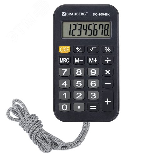 Изображение товара Калькулятор карманный со шнурком DC-109-BK (61 х 110 мм), 8 разрядов, черный, 272642 (шт)