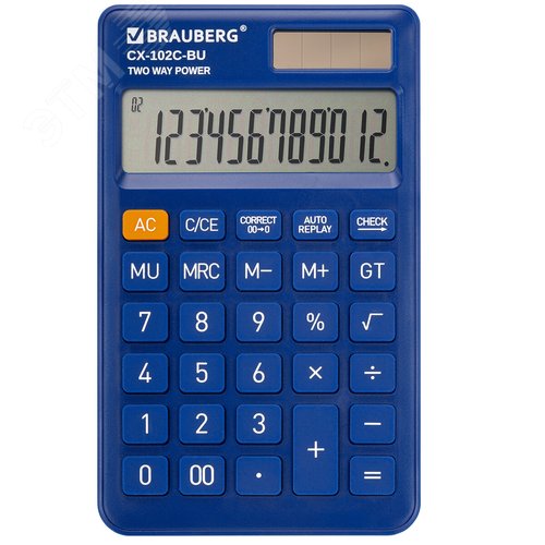 Изображение товара Калькулятор карманный Cх-102C-BU (76 х 126 мм), 12 разрядов, двойное питание, синий (шт)