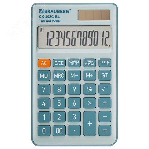 Изображение товара Калькулятор карманный Cх-102C-BL (76 х 126 мм), 12 разрядов, двойное питание, голубой (шт)
