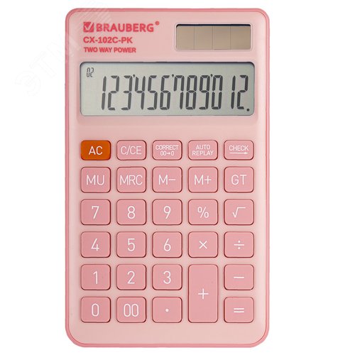 Изображение товара Калькулятор карманный Cх-102C-PK (76 х 126 мм), 12 разрядов, двойное питание, розовый (шт)