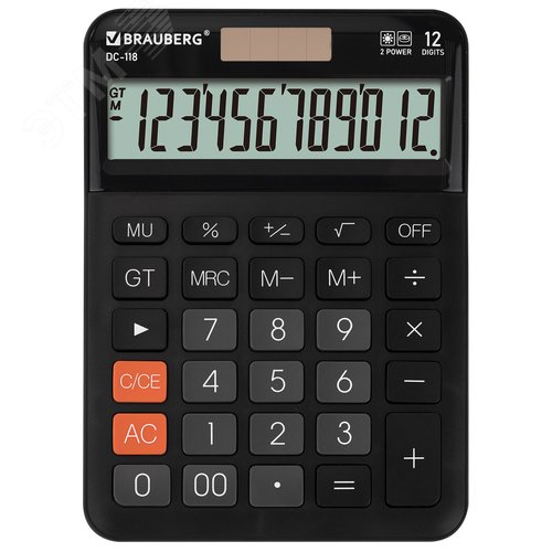 Изображение товара Калькулятор настольный DC-118-BK (175 х 126 мм), 12 разрядов, двойное питание, черный (шт)