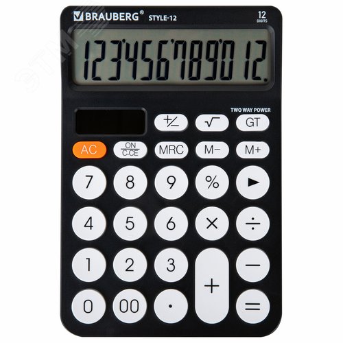 Изображение товара Калькулятор настольный STYLE-12-BK (157 х 106 мм), 12 разрядов, черный (шт)