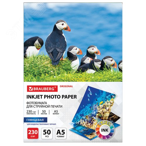 Изображение товара Фотобумага глянцевая, А5, 230 г/м2, односторонняя, 50 листов, BRAUBERG ORIGINAL, 363977 (шт)