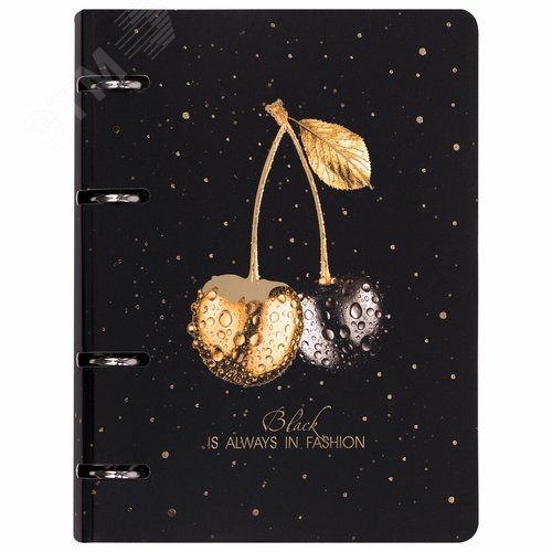 Изображение товара Тетрадь на кольцах А5 160х212мм, 120л, картон, фольга, клетка, BRAUBERG, Black&Gold, 404735 (шт)