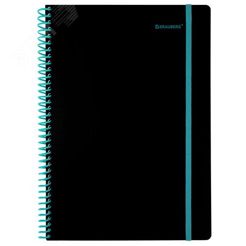 Изображение товара Тетрадь обложка пластик, А4 80л. спираль пластик, резинка, клетка, BRAUBERG, черный/синий, 405381 (шт)