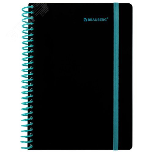 Изображение товара Тетрадь обложка пластик, А5 80л. спираль пластик, резинка, клетка, BRAUBERG, черный/синий, 405385 (шт)