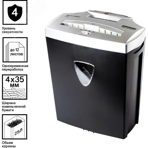 Изображение товара Уничтожитель (шредер) S12, 4 уровень секретности, фрагменты 4 х 35 мм, 12 листов, 25 л (шт)