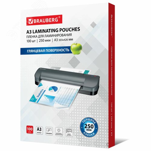 Изображение товара Пленки-заготовки д/ламинирования БОЛЬШОГО ФОРМАТА, А3, КОМПЛЕКТ 100шт, 250 мкм, BRAUBERG, 531779 (шт)
