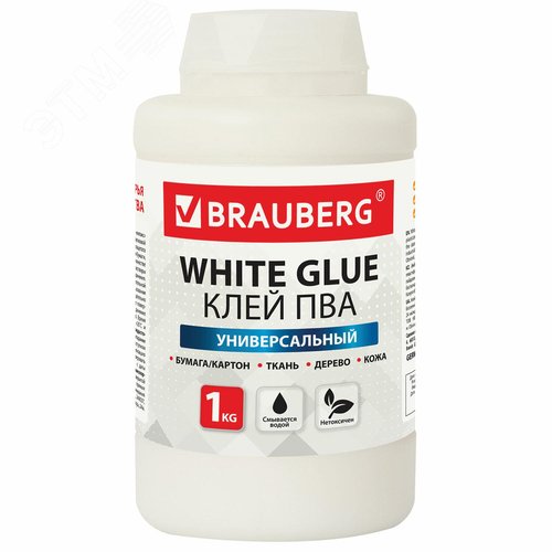 Изображение товара Клей ПВА BRAUBERG, 1 кг, универсальный (бумага, картон, дерево) (шт)