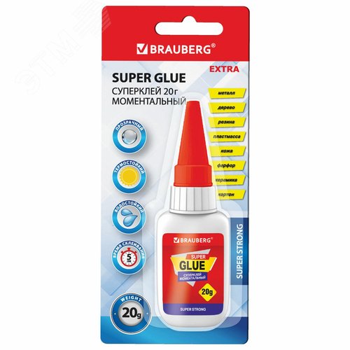 Изображение товара Клей моментальный ультрапрочный суперклей BRAUBERG EXTRA, 20 г, максимальный объем (шт)
