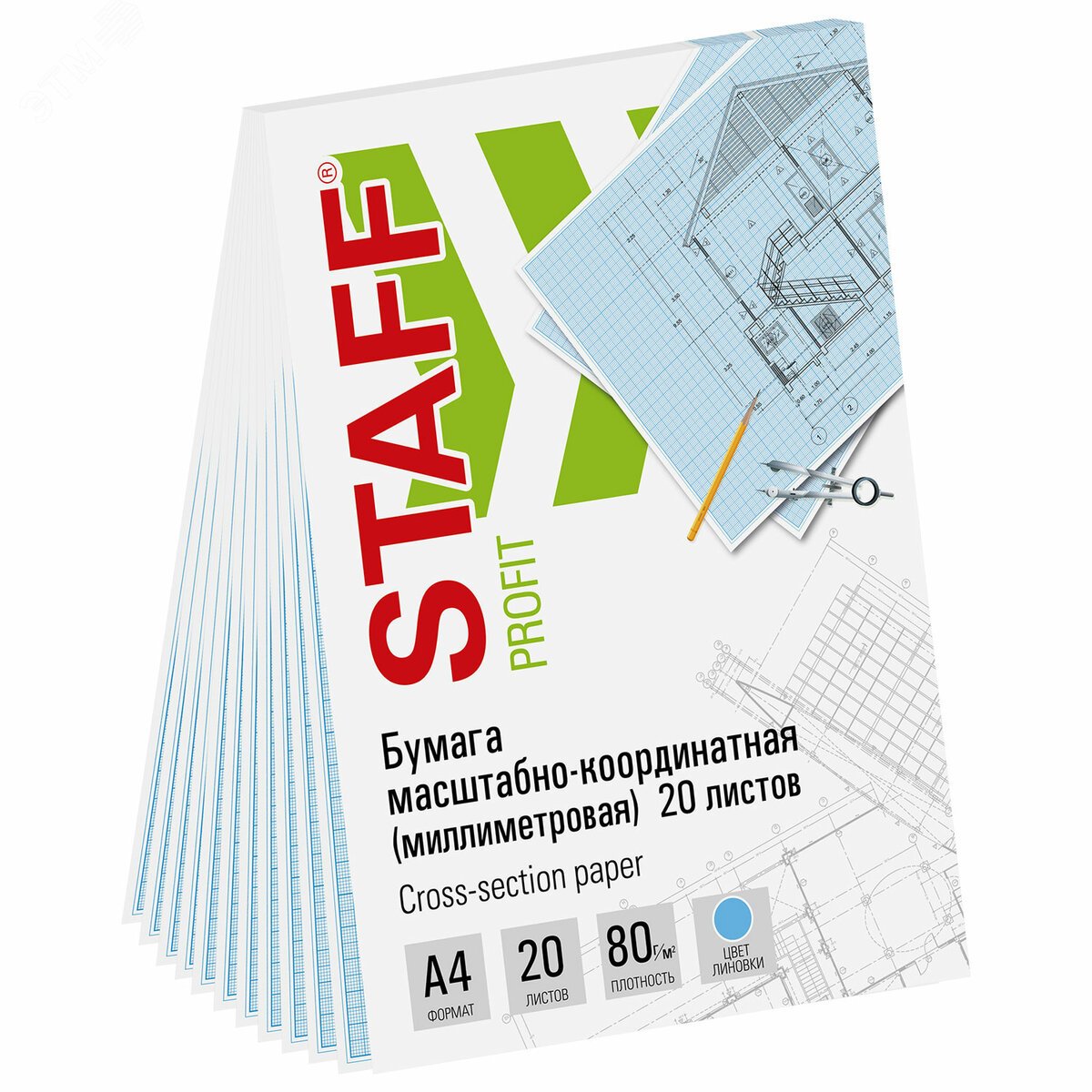 Изображение товара Масштабно-координатная бумага STAFF формат А4 20 листов голубая