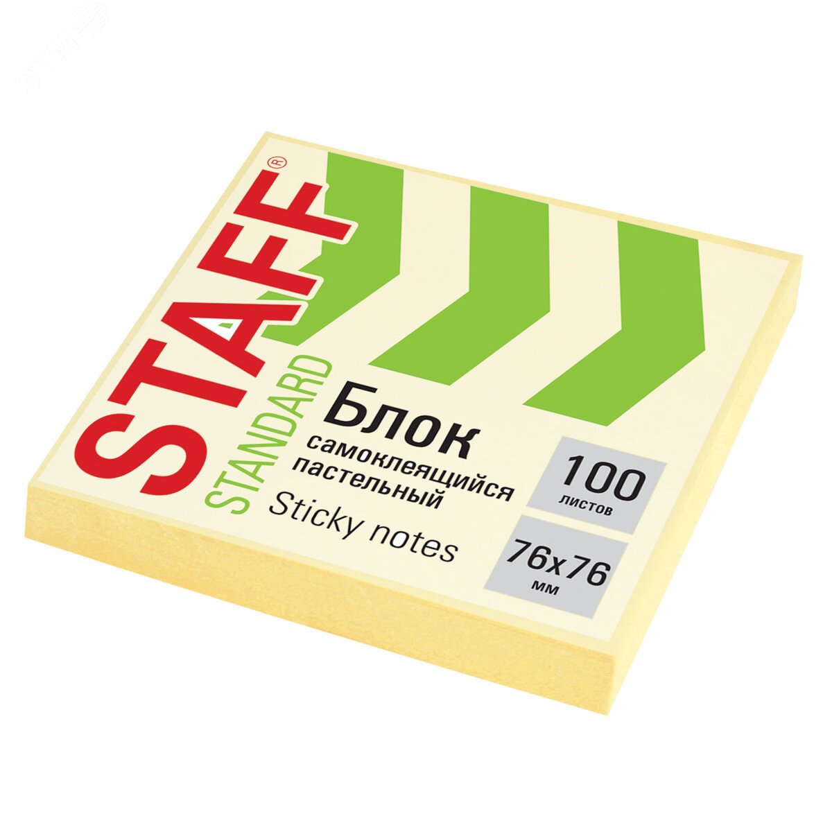 Изображение товара Блок самоклеящийся (стикеры) STAFF STANDARD, ПАСТЕЛЬНЫЙ 76х76 мм, желтый, 100 листов, 116573 (шт)