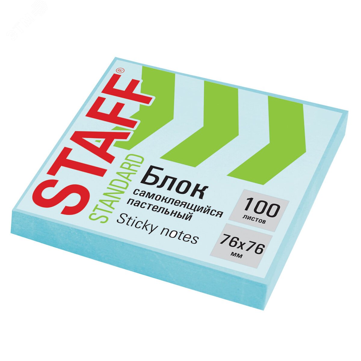 Изображение товара Блок самоклеящийся (стикеры) STAFF STANDARD, ПАСТЕЛЬНЫЙ 76х76 мм, голубой, 100 листов, 116574 (шт)