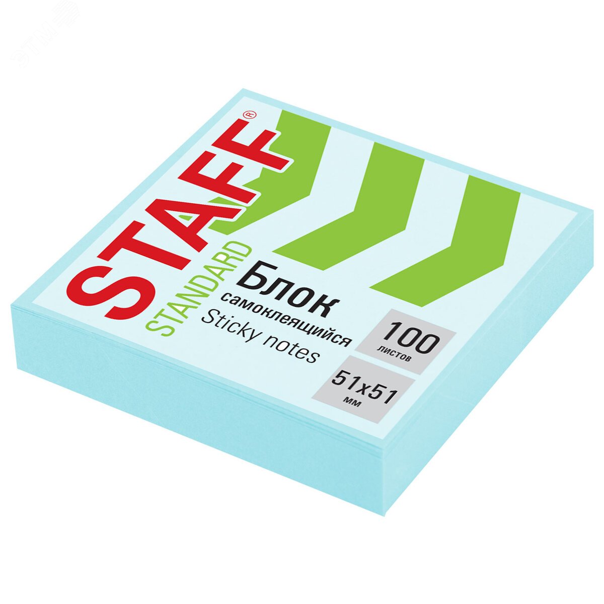 Изображение товара Блок самоклеящийся (стикеры) STAFF STANDARD, ПАСТЕЛЬНЫЙ 51х51 мм, голубой, 100 листов, 116578 (шт)