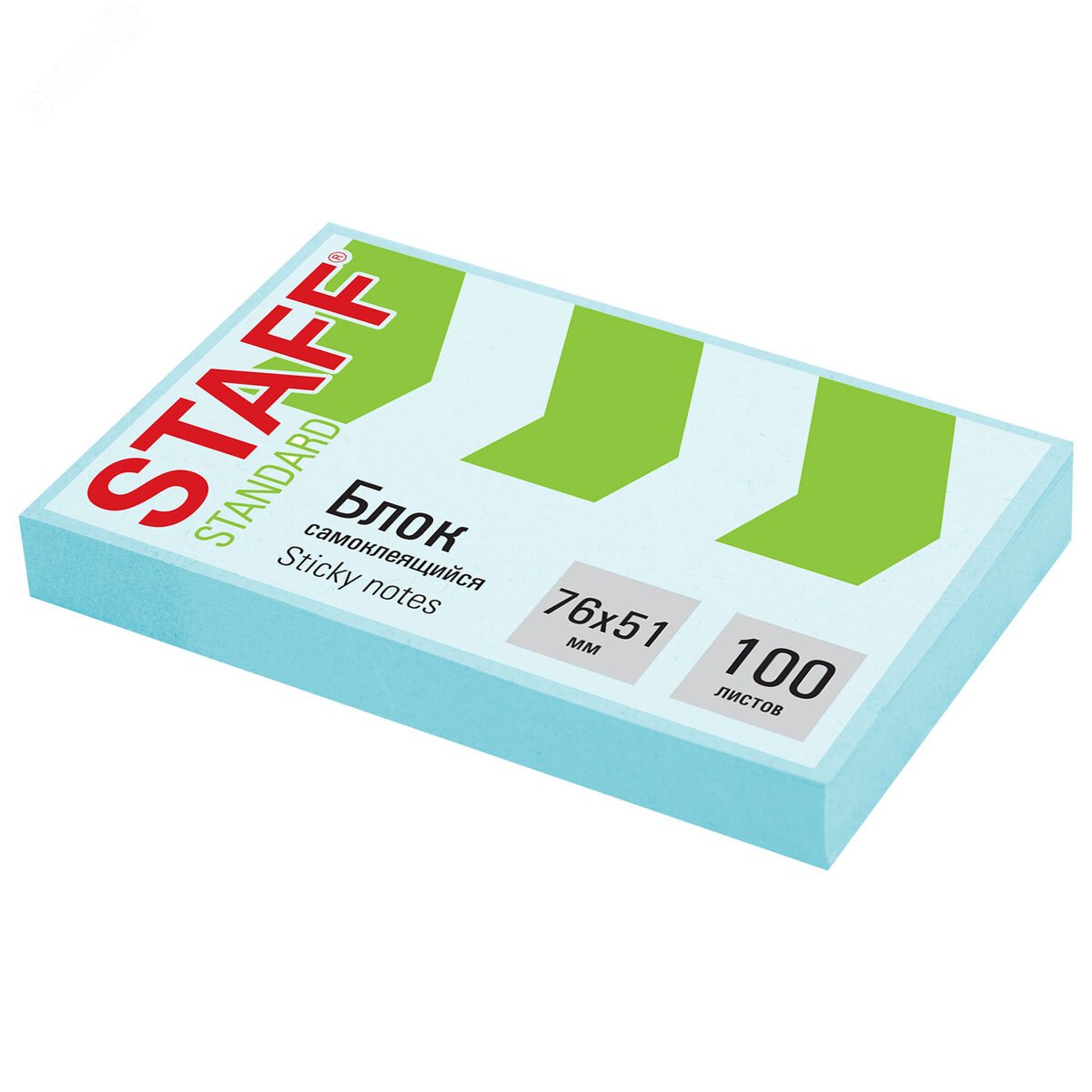 Изображение товара Блок самоклеящийся (стикеры) STAFF STANDARD, ПАСТЕЛЬНЫЙ 76х51 мм, голубой, 100 листов, 116582 (шт)