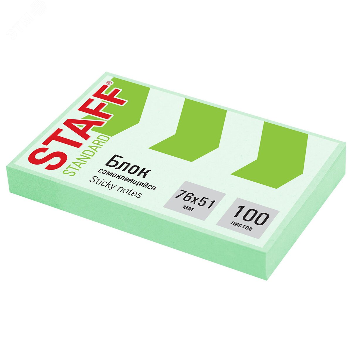 Изображение товара Блок самоклеящийся (стикеры) STAFF STANDARD, ПАСТЕЛЬНЫЙ 76х51 мм, зеленый, 100 листов, 116583 (шт)