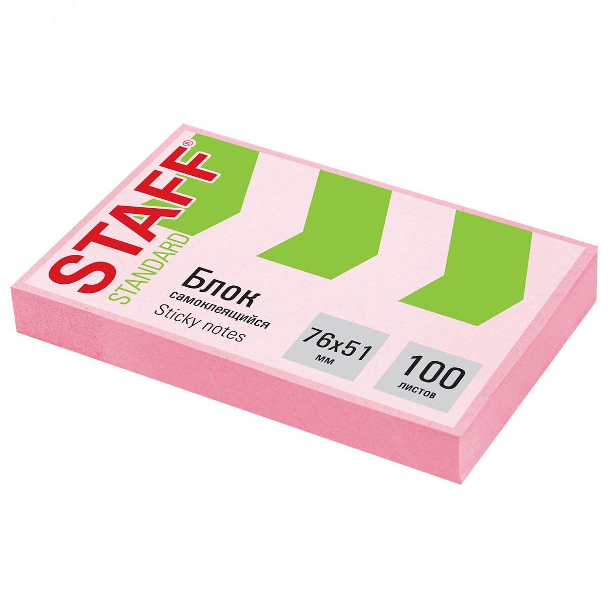 Изображение товара Блок самоклеящийся (стикеры) STAFF STANDARD, ПАСТЕЛЬНЫЙ 76х51 мм, розовый, 100 листов, 116584 (шт)