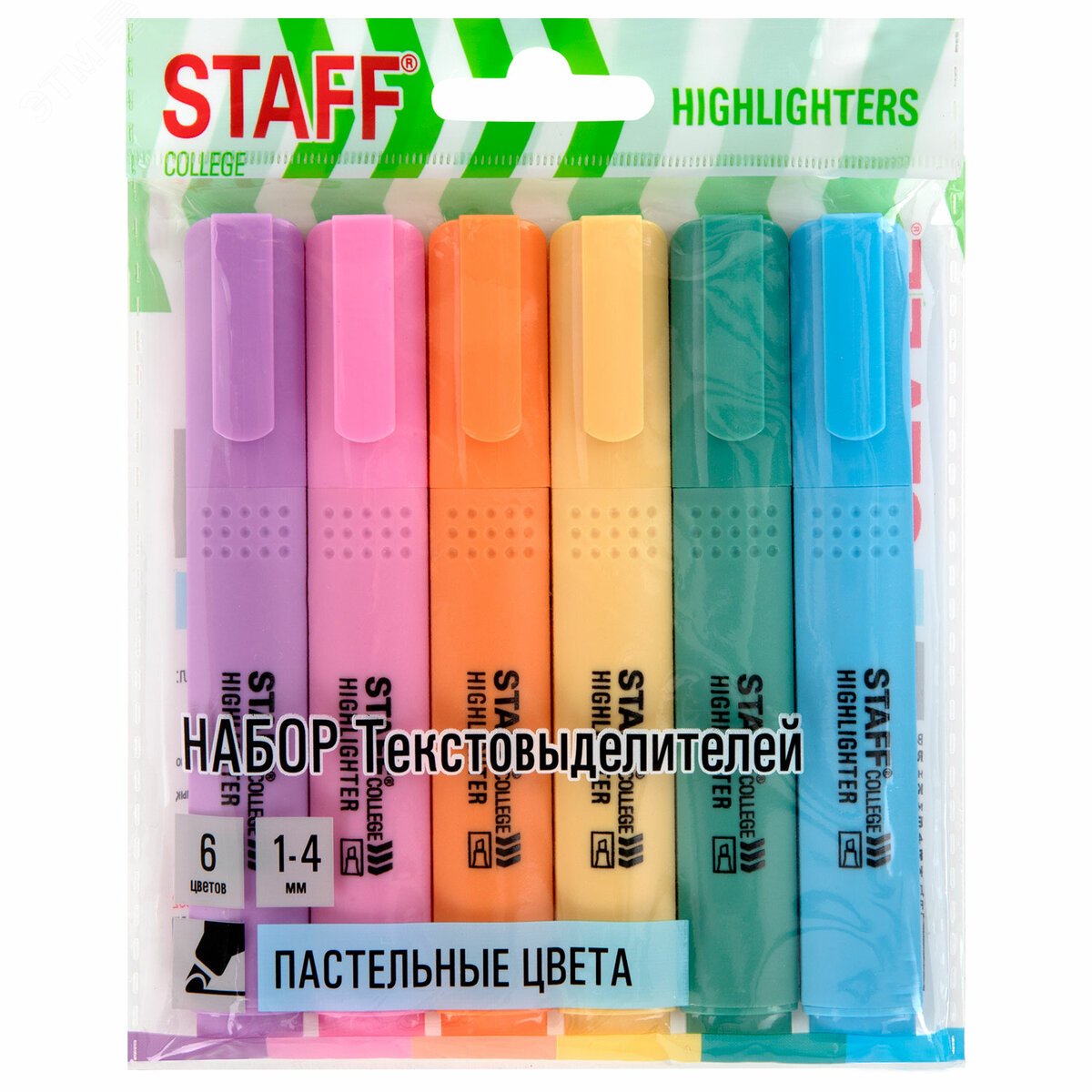 Изображение товара Набор 6 пастельных текстовыделителей STAFF College STICK PASTEL