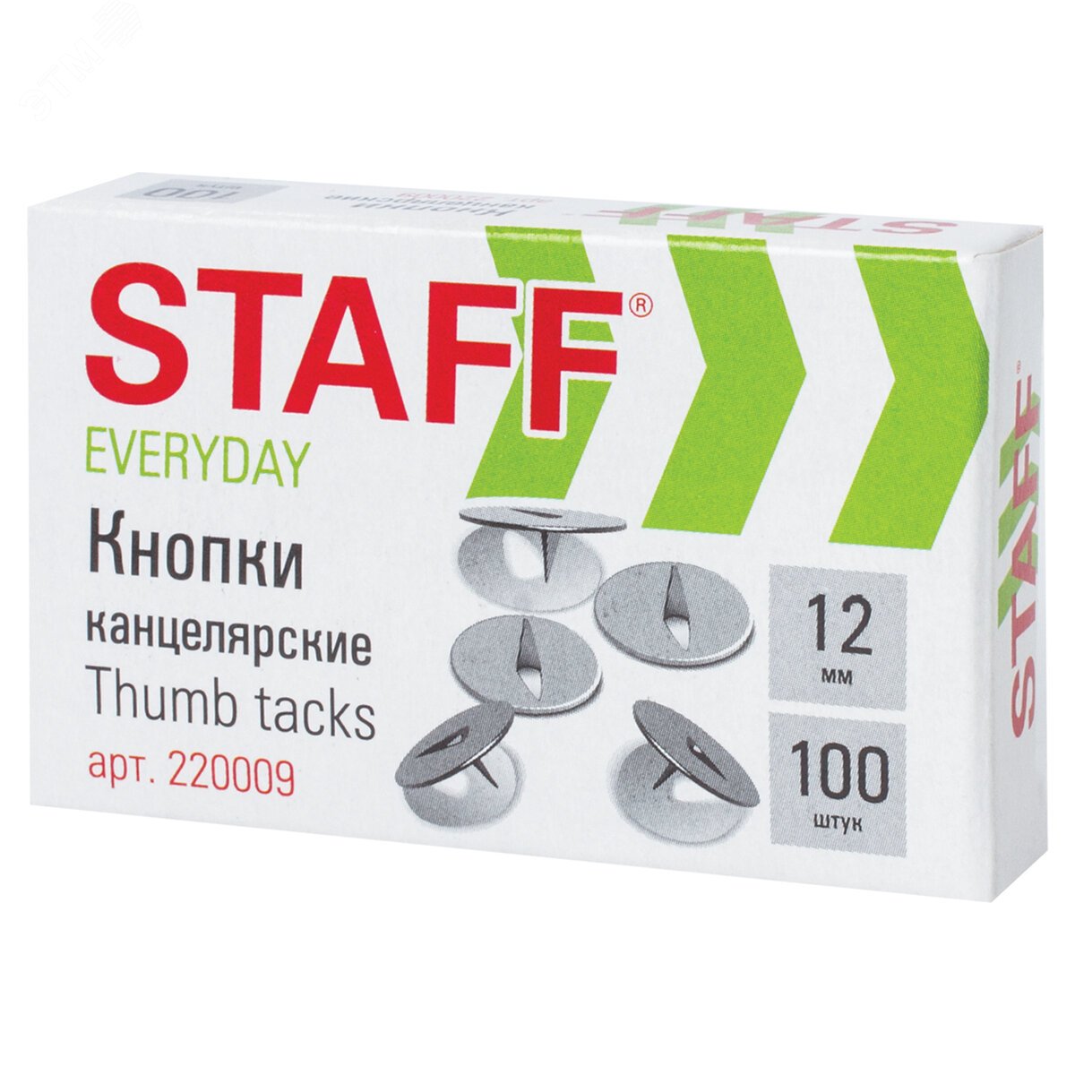 Изображение товара Кнопки канцелярские EVERYDAY 12мм 100 шт Россия металлические