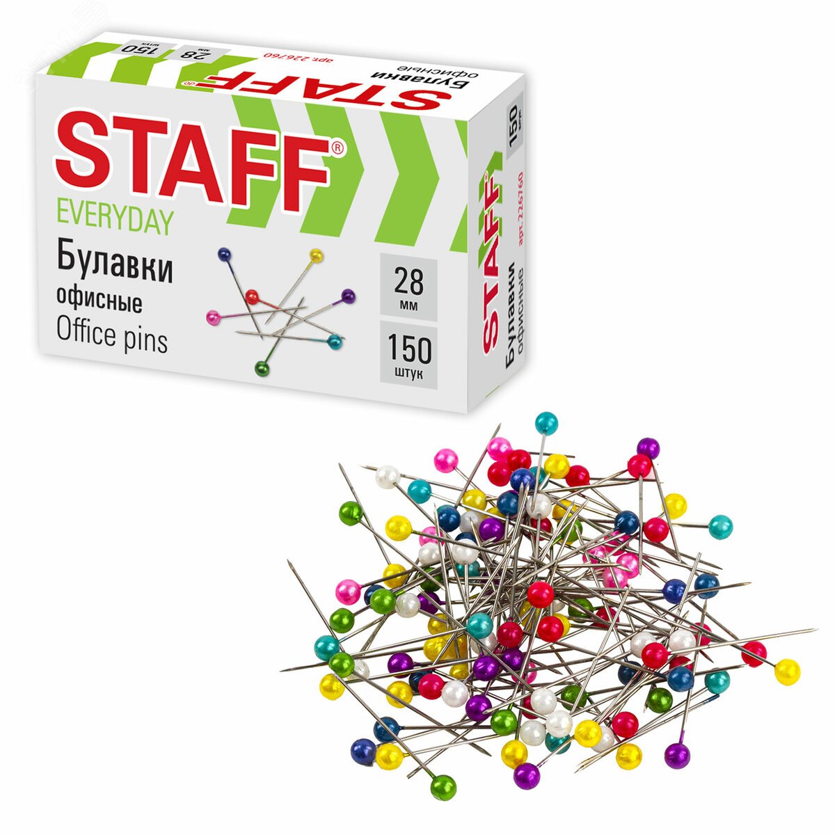 Изображение товара Булавки универсальные STAFF EVERYDAY 28 мм 150 штук, в картонной коробке, 226760 (шт)