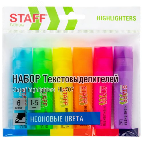 Изображение товара Набор текстовыделителей 6 НЕОНОВЫХ ЦВЕТОВ, STAFF EVERYDAY HL-707, линия 1-5 мм, 152550 (шт)