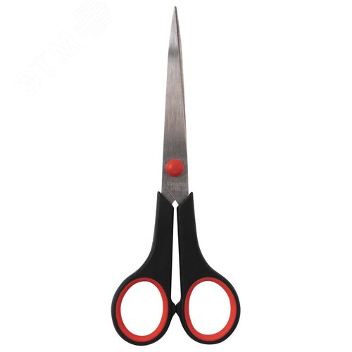 Изображение товара Ножницы STAFF EVERYDAY, 170 мм, бюджет, резиновые вставки, черно-красные, ПВХ чехол, 237498 (шт)