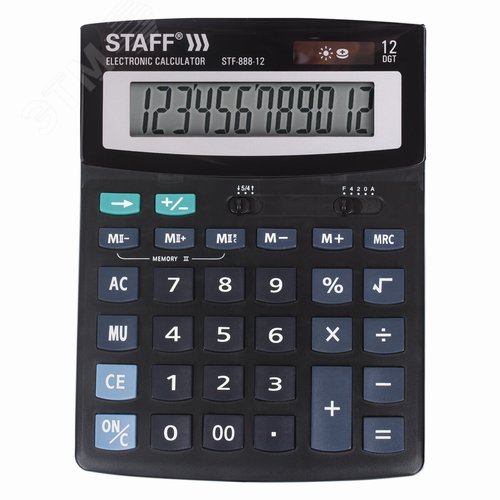 Изображение товара Калькулятор настольный STAFF STF-888-12 (200х150мм), 12 разрядов, двойное питание, 250149 (шт)