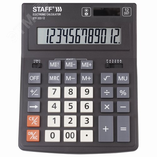 Изображение товара Калькулятор настольный STAFF PLUS STF-333 (200x154мм), 12 разрядов, двойное питание, 250415 (шт)
