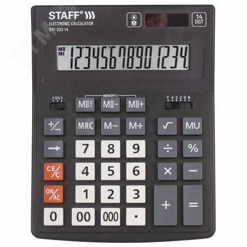 Изображение товара Калькулятор настольный STAFF PLUS STF-333 (200x154мм), 14 разрядов, двойное питание, 250416 (шт)