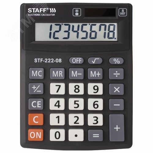 Изображение товара Калькулятор настольный STAFF PLUS STF-222, КОМПАКТНЫЙ (138x103мм), 8 разрядов, двойн.питание, 250418 (шт)