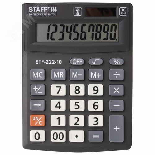 Изображение товара Калькулятор настольный STAFF PLUS STF-222, КОМПАКТНЫЙ (138x103мм), 10 разрядов, двойн.питание,250419 (шт)