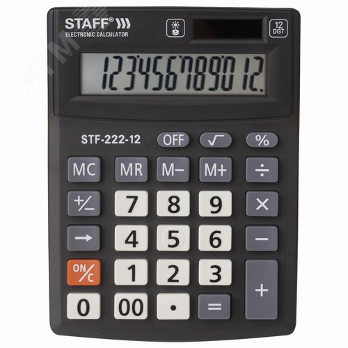 Изображение товара Калькулятор настольный STAFF PLUS STF-222, КОМПАКТНЫЙ (138x103мм), 12 разрядов, двойн.питание,250420 (шт)