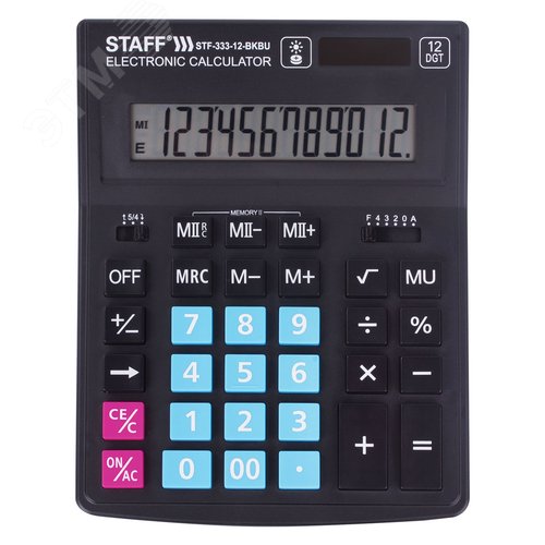 Изображение товара Калькулятор настольный STAFF PLUS STF-333-BKBU ( 200x154мм) 12 разрядов,ЧЕРНО-СИНИЙ, 250461 (шт)