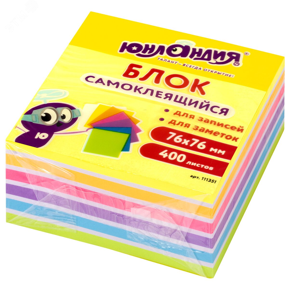 Изображение товара Самоклеющиеся неоновые стикеры ЮНЛАНДИЯ 76х51 мм 400 шт яркие цвета