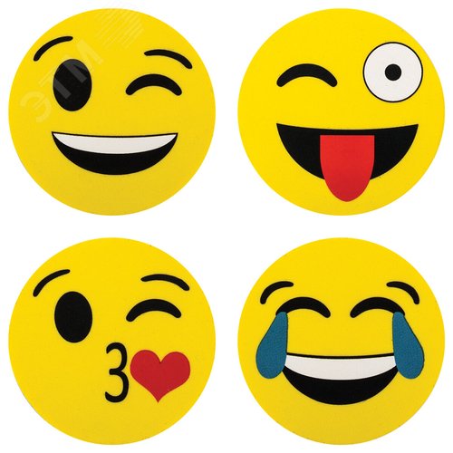 Изображение товара Стиратели магнитные для магнитно-маркерной доски ЮНЛАНДИЯ Смайлик, 50 мм, КОМПЛЕКТ 4 ШТ., 237504 (шт)