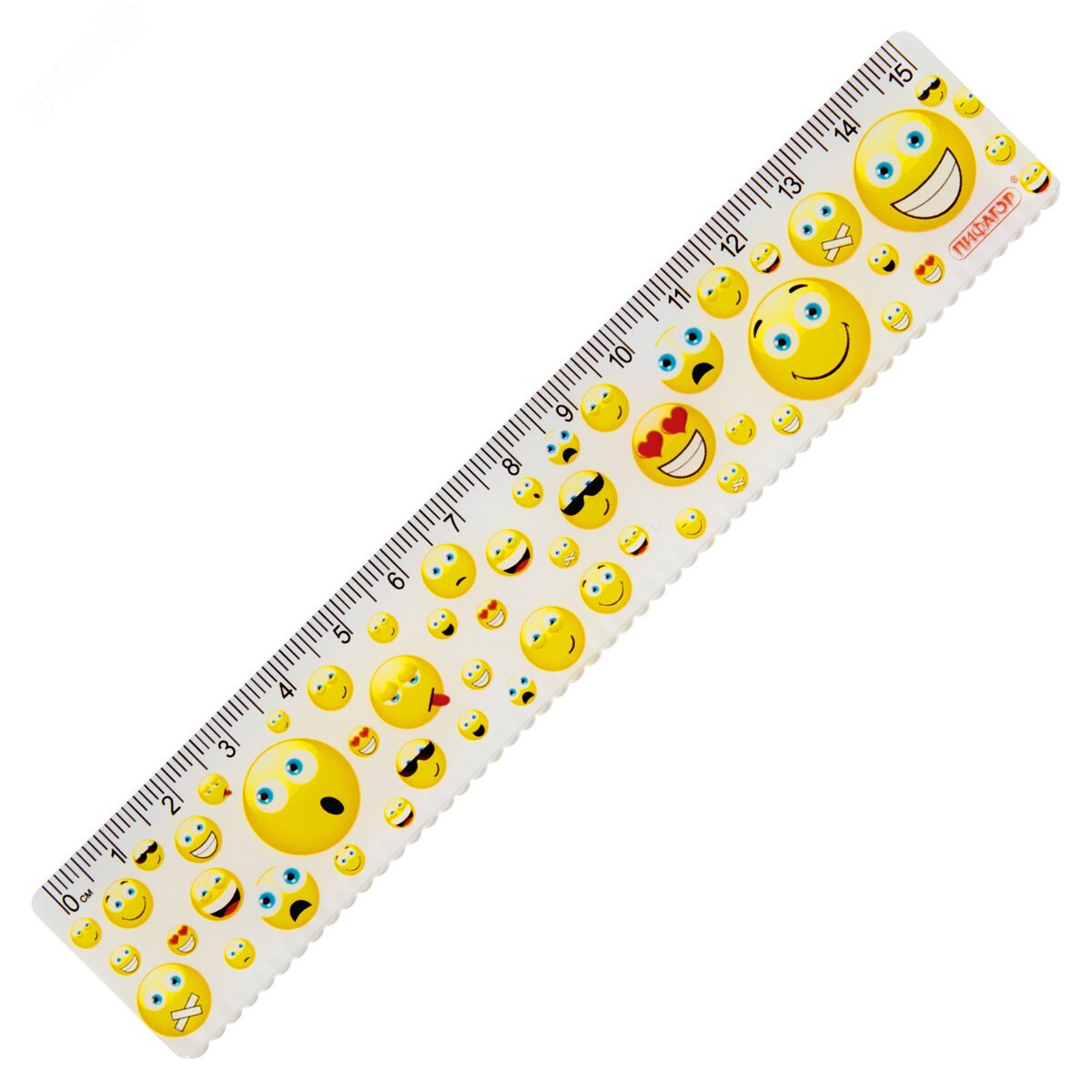 Изображение товара Линейка пластик 15 см ПИФАГОР ''Смайлики'', цветная печать, с волнистым краем, европодвес, 210636 (шт)
