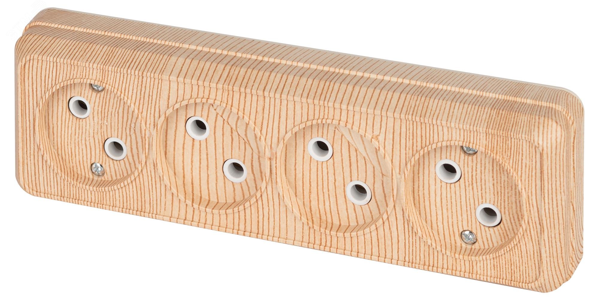 Изображение товара Розетка однофазная четырехместная Intro Quadro 2-207-11 сосна 16А 250В IP20