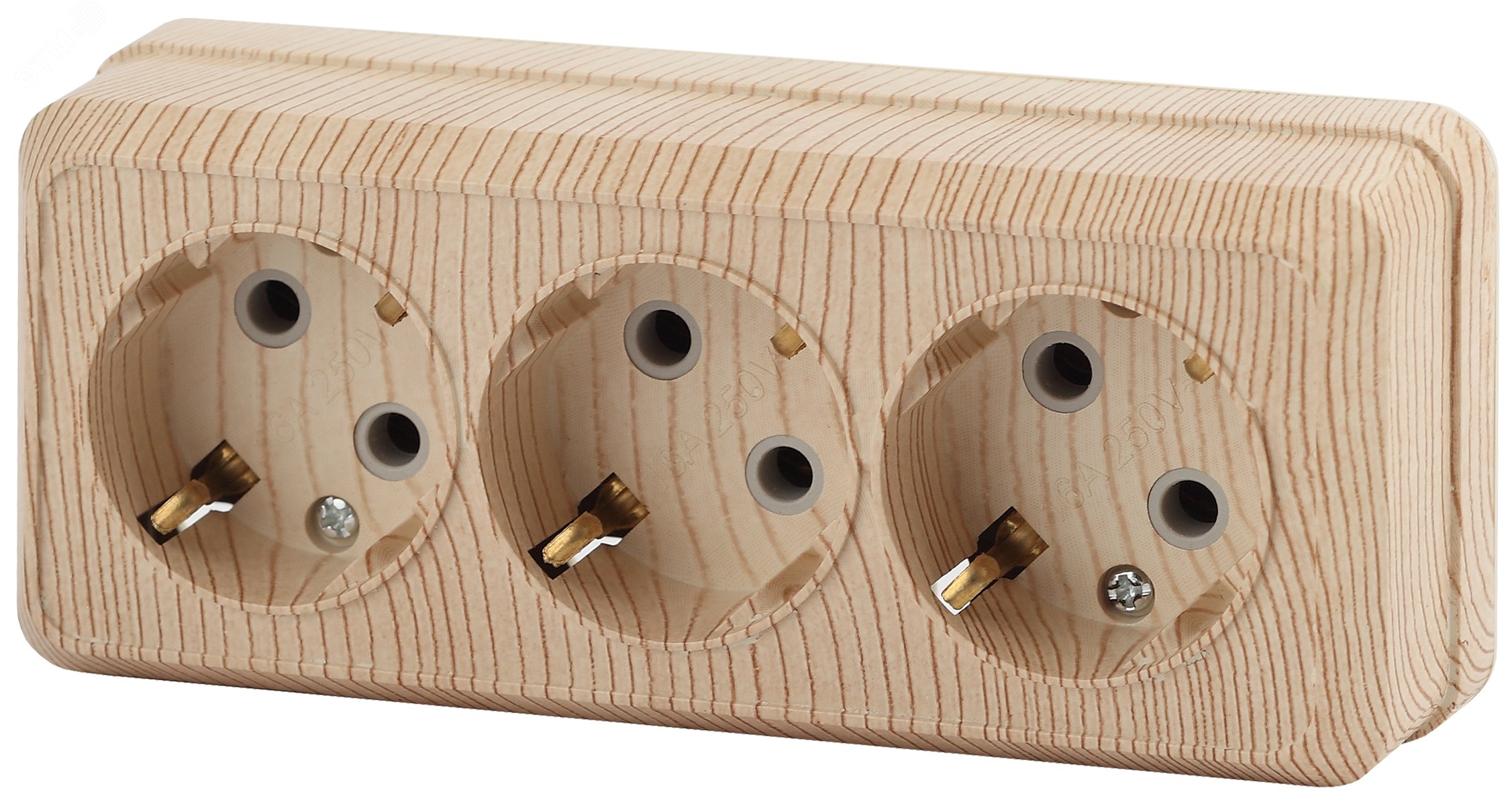 Изображение товара Розетка тройная наружная серия Intro Quadro с заземлением сосна 16А IP20