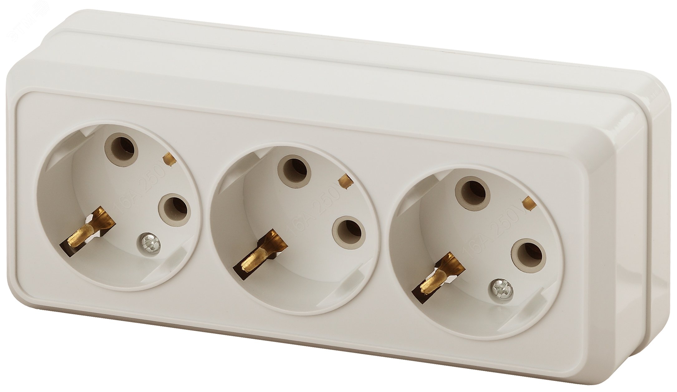 Изображение товара Розетка однофазная тройная наружная с заземлением IP20 слоновая кость 16А 250В Intro Quadro