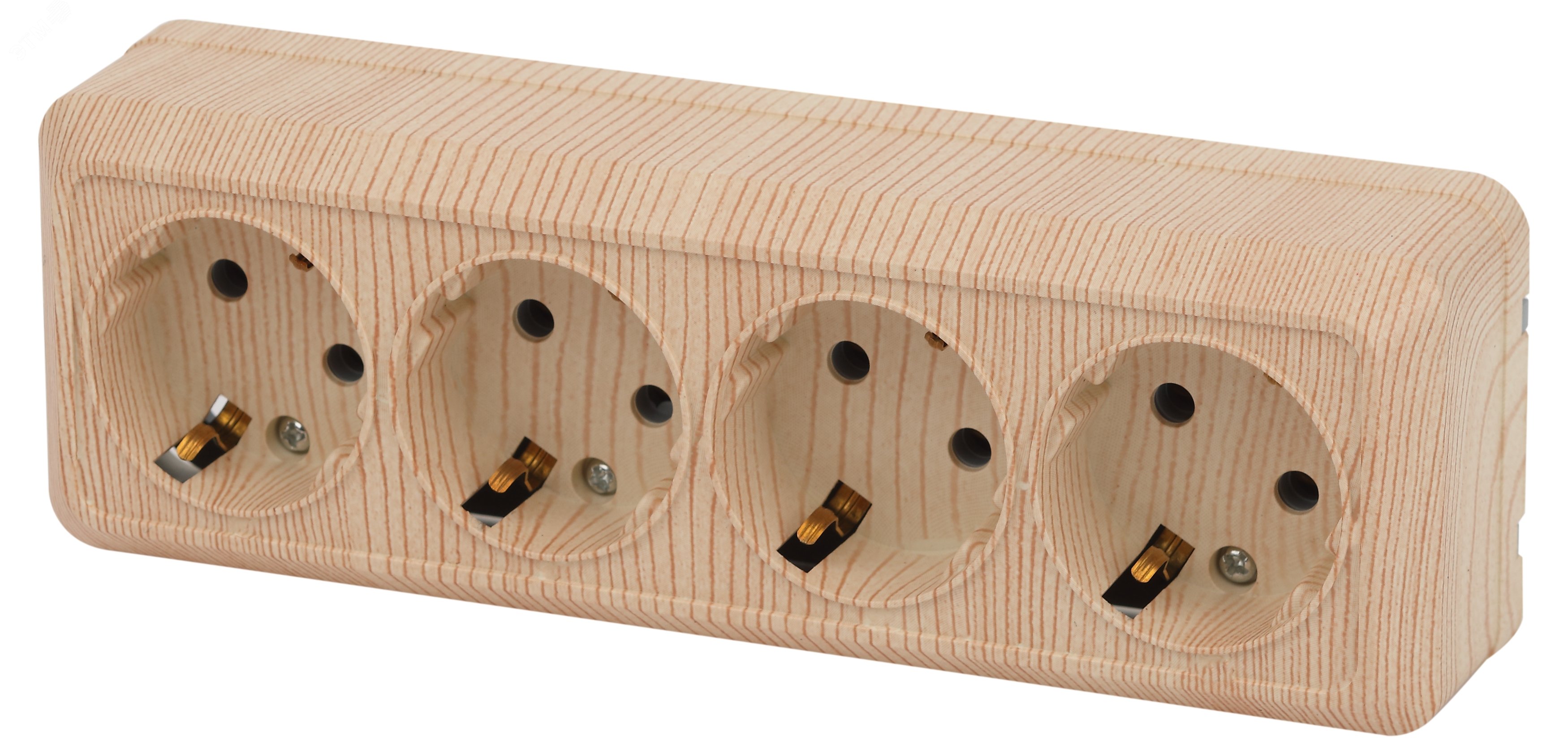 Изображение товара Розетка однофазная четырехместная наружная с заземлением IP20 сосна 16А 250В Intro Quadro