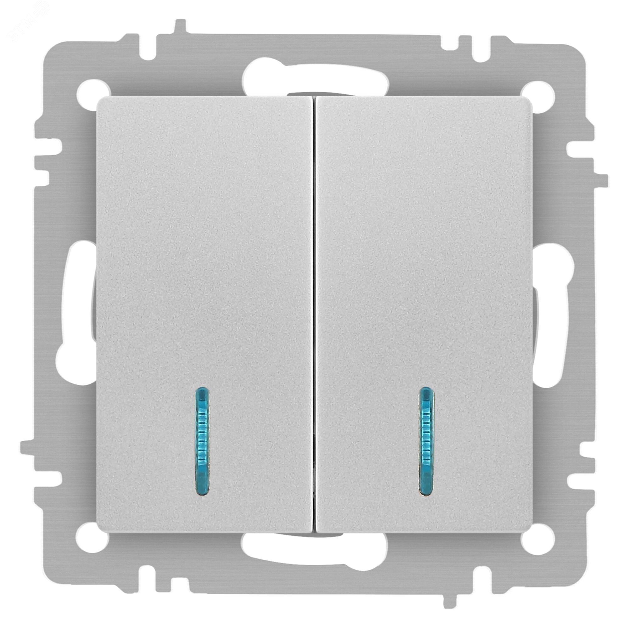 Изображение товара Выключатель двухклавишный с подсветкой Intro Accent 10А алюминиевый IP20