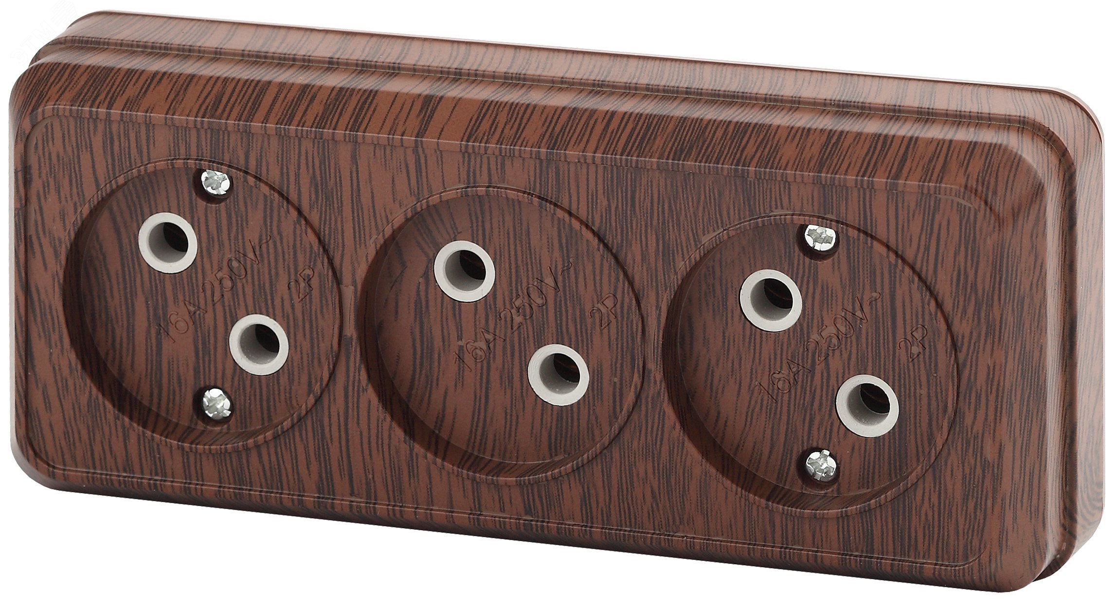 Изображение товара Розетка тройная наружная открытой установки серия Intro Quadro венге 16А 250В IP20