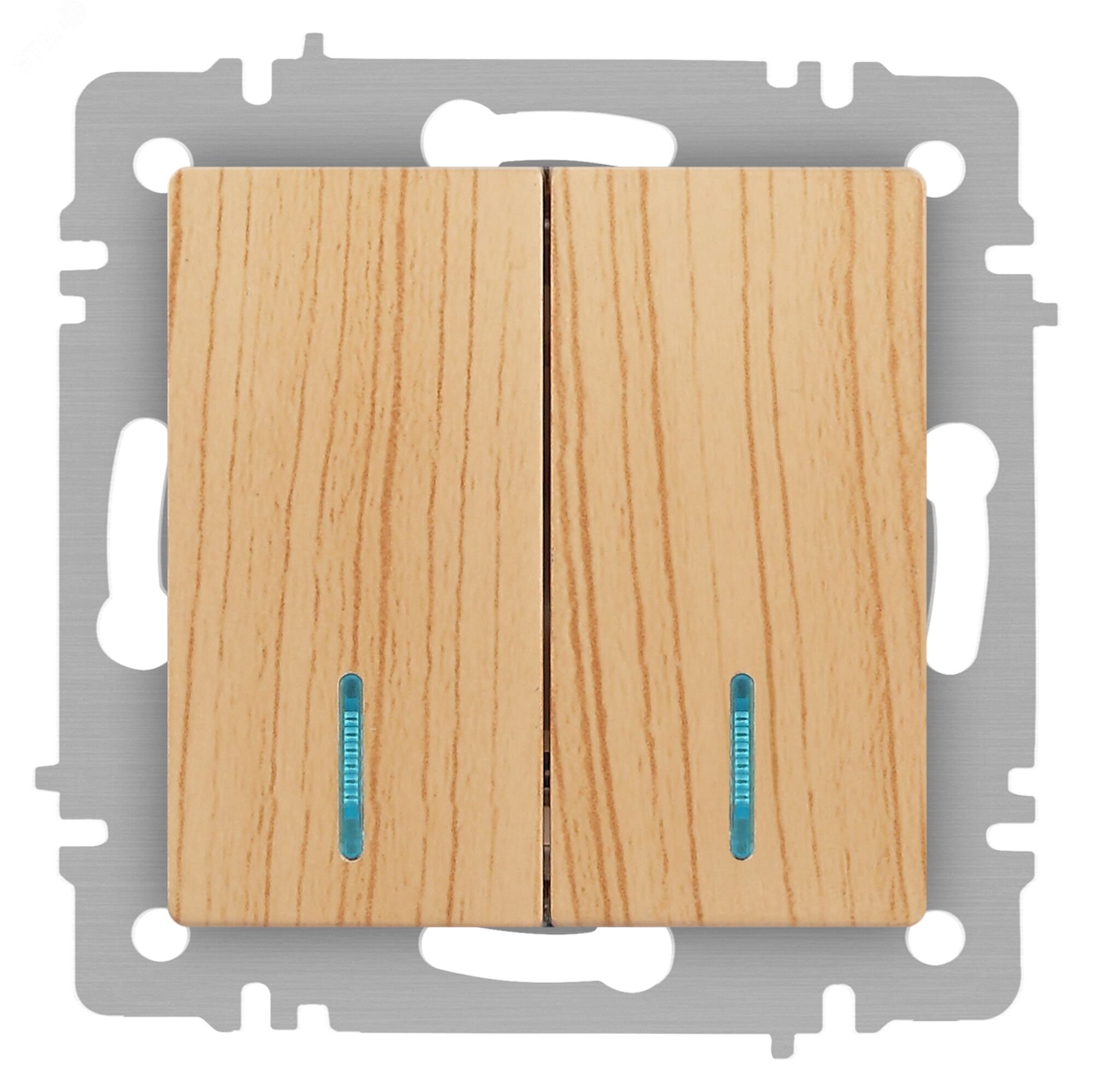 Изображение товара Двухклавишный выключатель с подсветкой серии Intro Accent цвет сосна 10А 250В