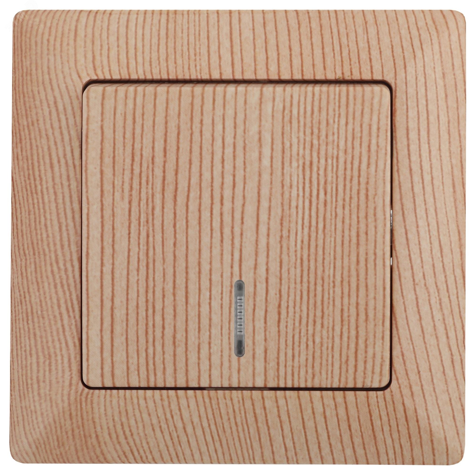 Изображение товара Выключатель одноклавишный скрытого монтажа с подсветкой сосна 10А 250В Intro Solo 4-102-11 (шт)