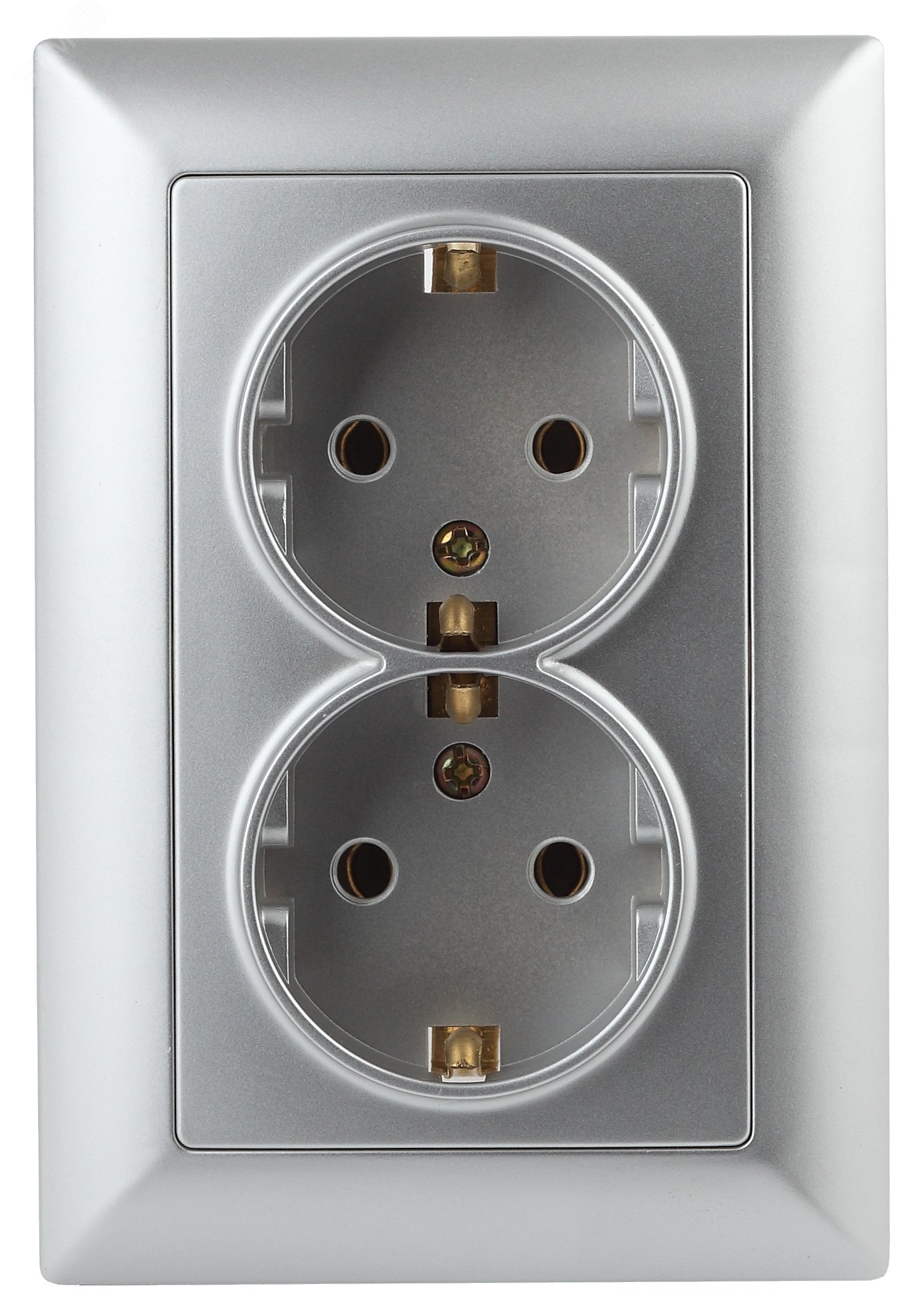 Изображение товара Розетка однофазная двойная скрытого монтажа, в рамку с заземлением без шторок алюминий 16А 250В IP20 4-205-03 Intro Solo (шт)