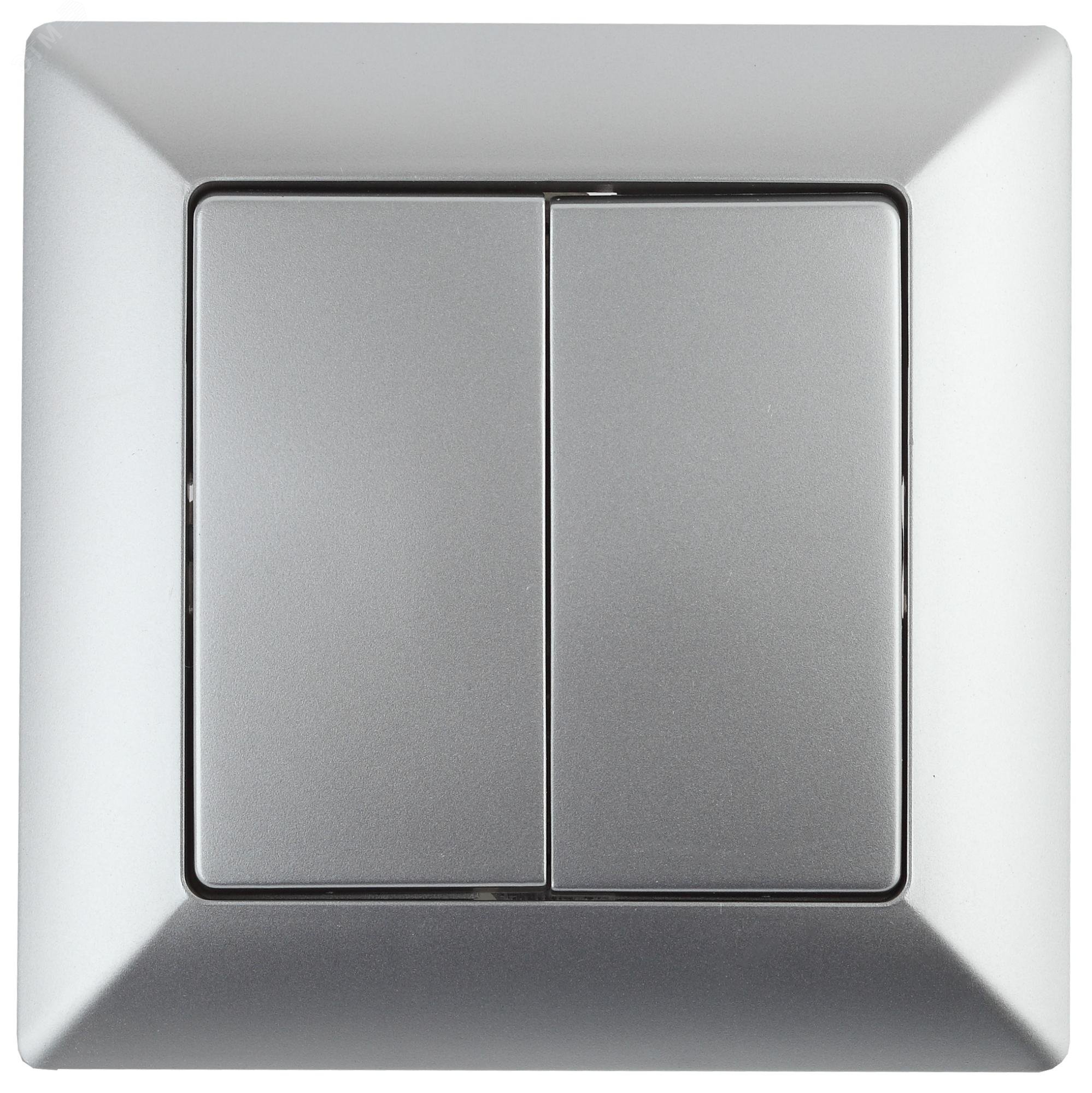 Изображение товара Двухклавишный скрытый выключатель Intro Solo алюминий 250В IP20